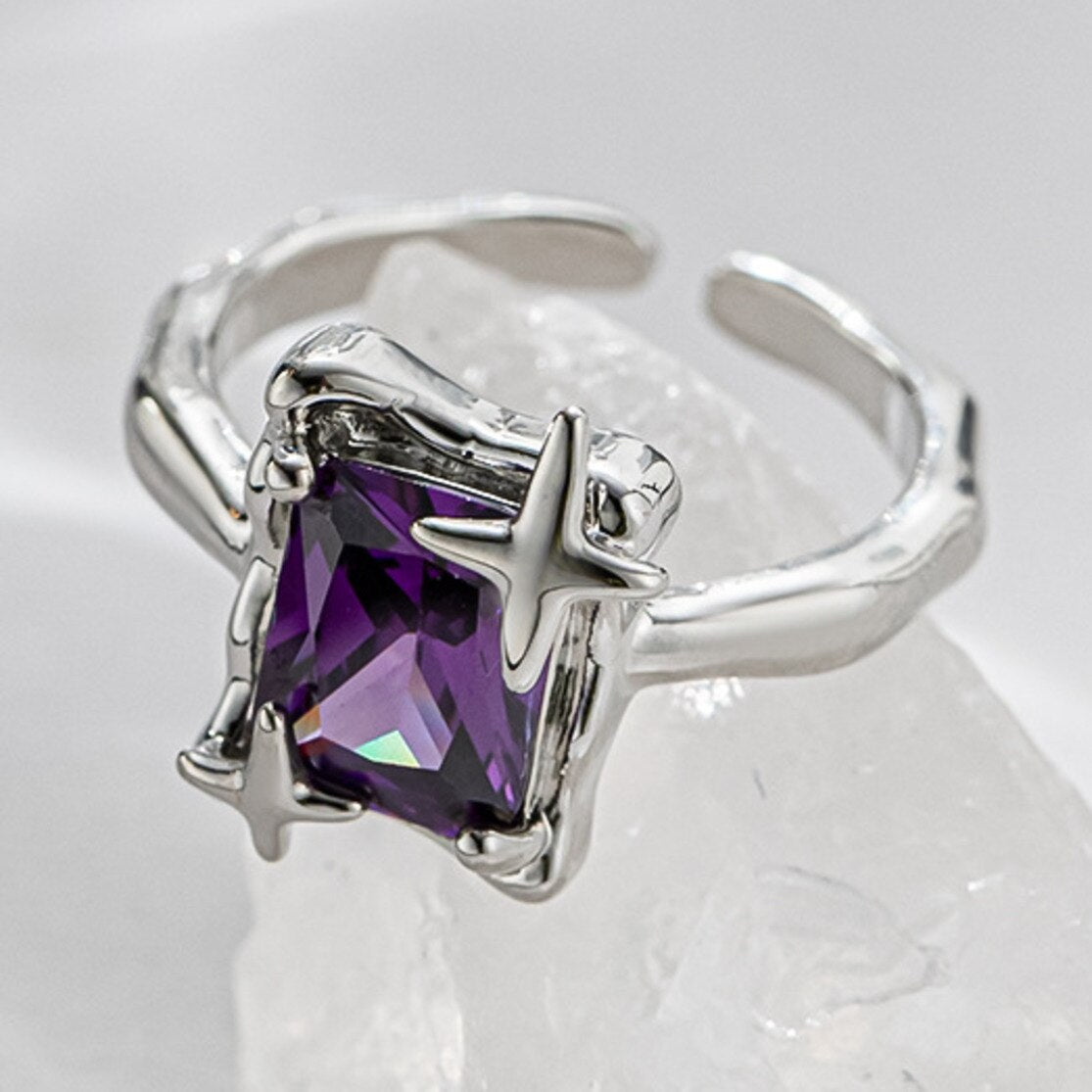 Cross-Cut Purple Zirconia Ring