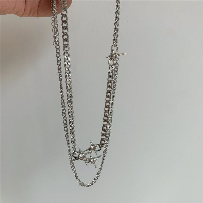 Sweet Shiny Crystal Star Chain Necklace