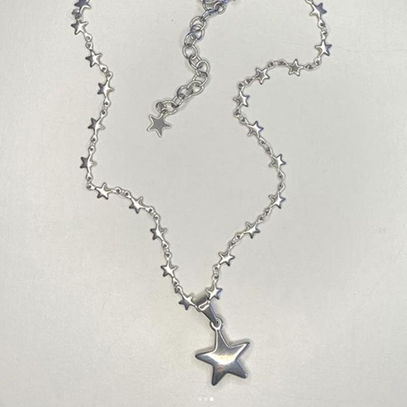 Silver Pentagram Star Pendant Necklace