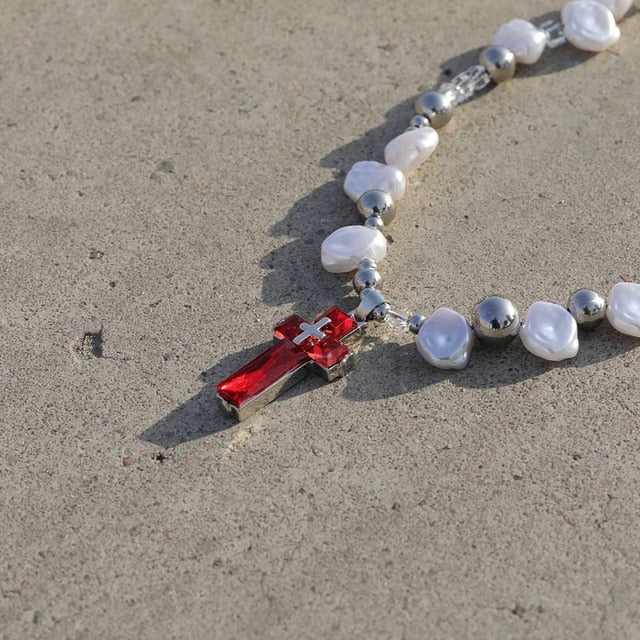 Crystal-Clear Cross Necklace and Earrings Set