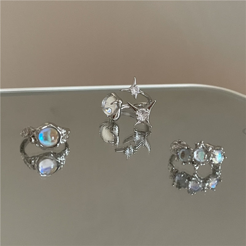 Radiant Crystal Opal Star Open Rings