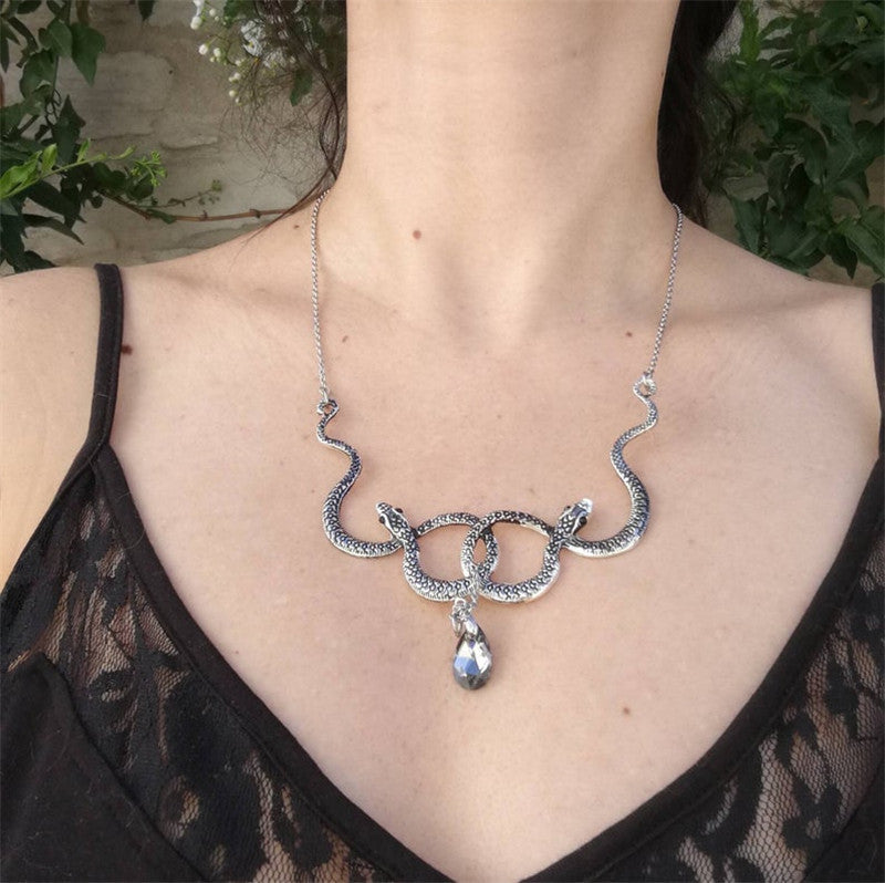 Gothic Snake Entanglement Necklace with Crystal