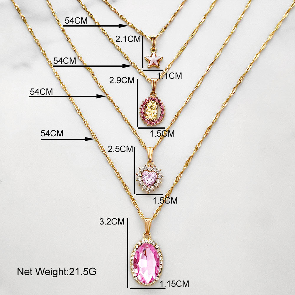 Multi-layer Pink Heart Crystal Necklaces