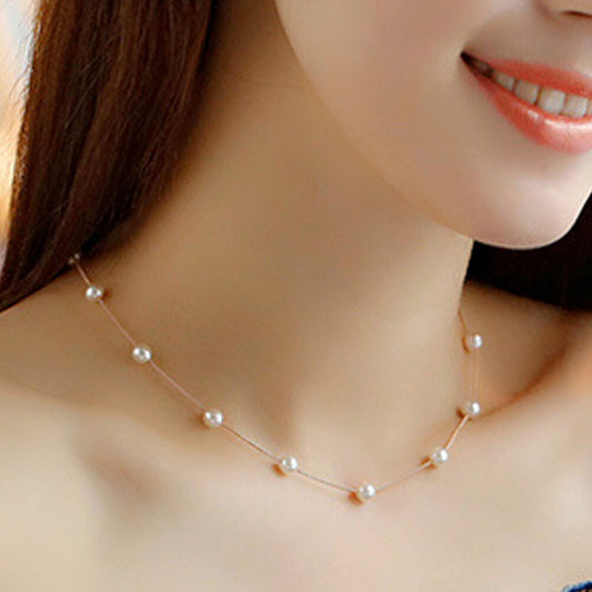 Elegant Gold Pendant Pearl Choker Necklace