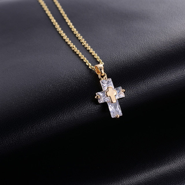 Crystal-Clear Cross Necklace and Earrings Set