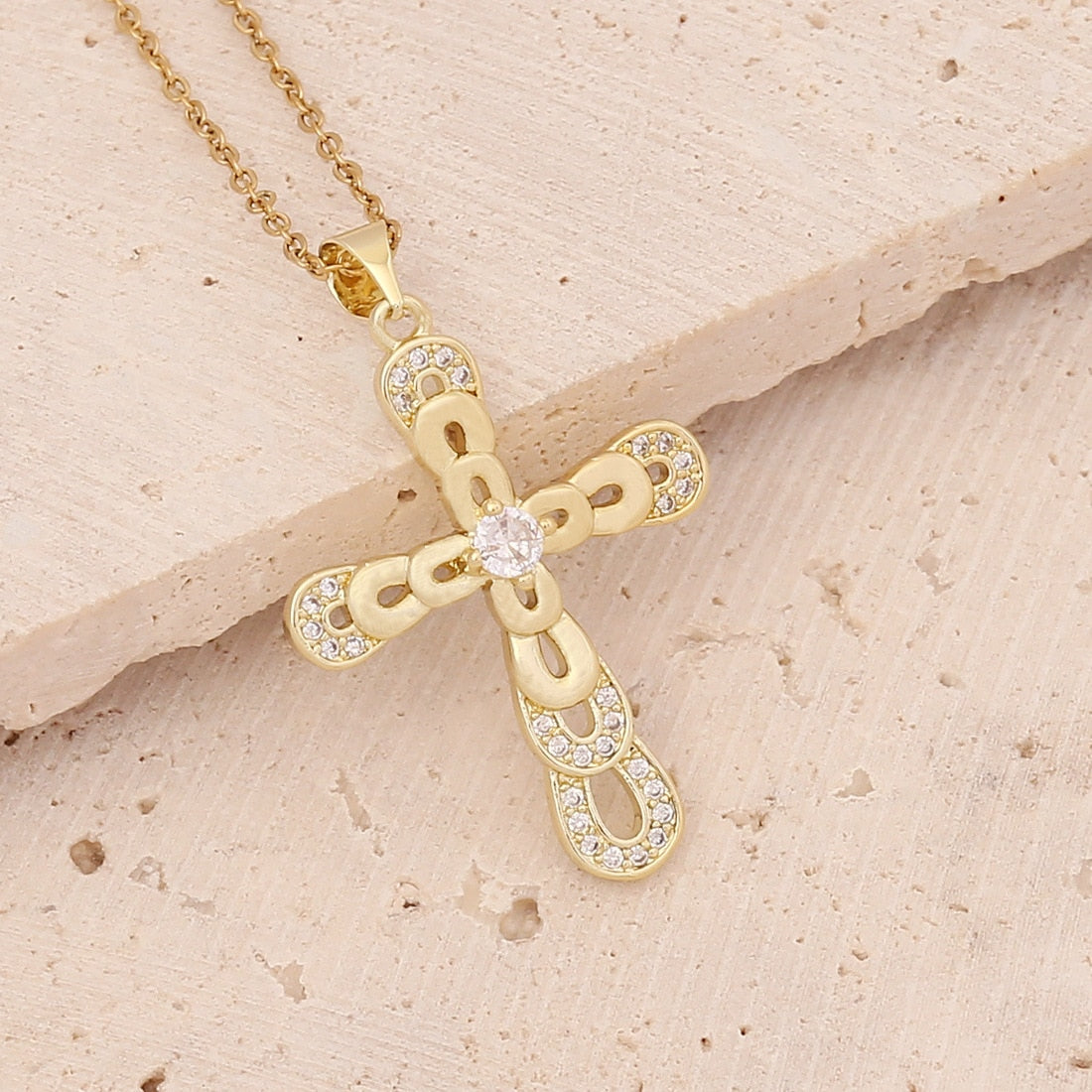 Classic Gold Plated Cross Pendant Necklace