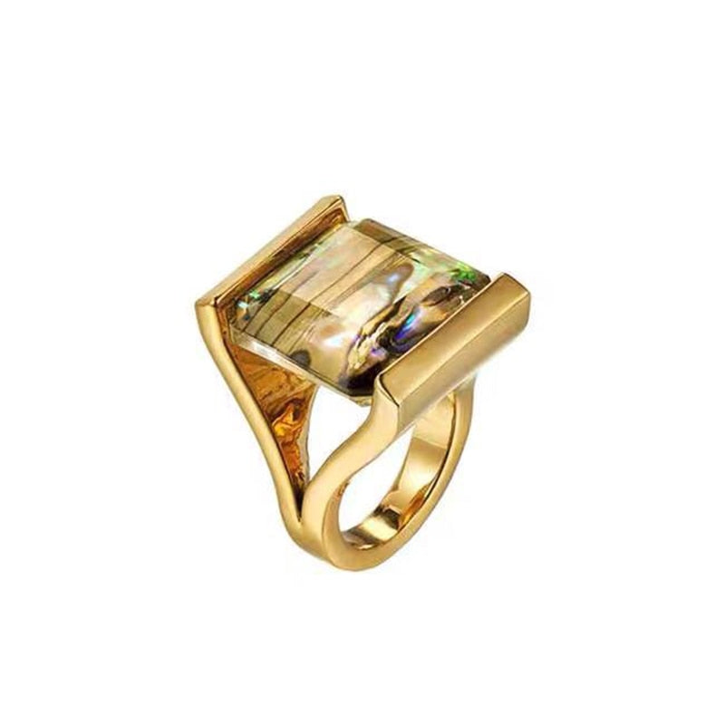 Vibrant Shell Stone Square Ring