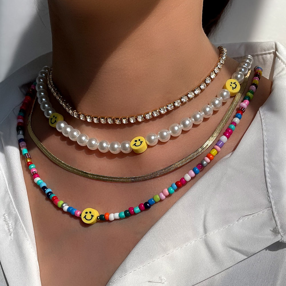 Boho Rainbow Pearl Multilayer Beaded Necklace