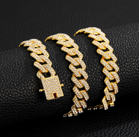 Gold Plated Iced Out Chain for Men & Women Cuban Chain Necklace