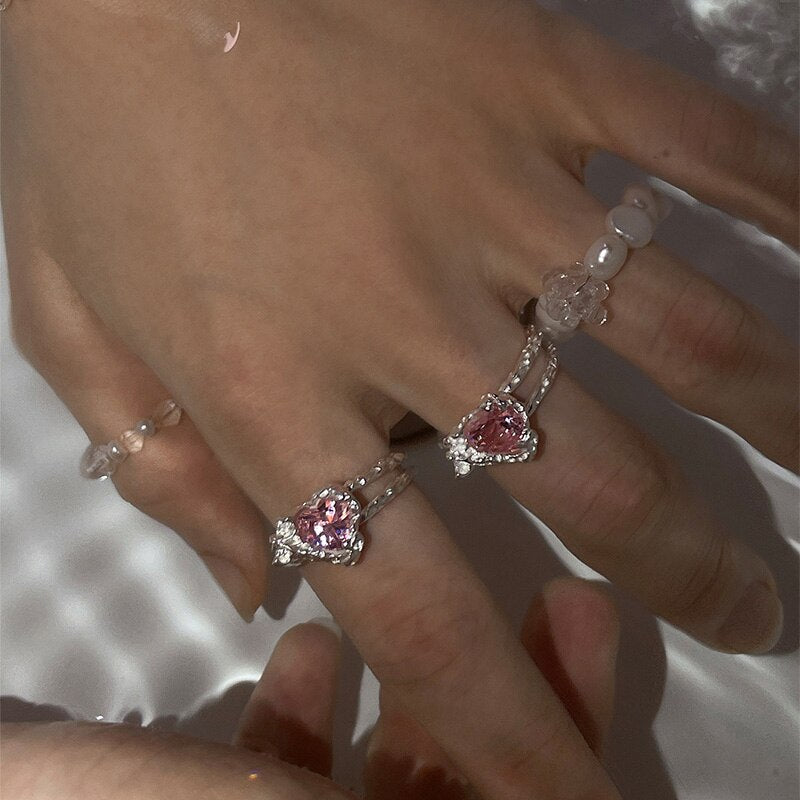 Radiant Pink Zircon Heart-Shaped Ring