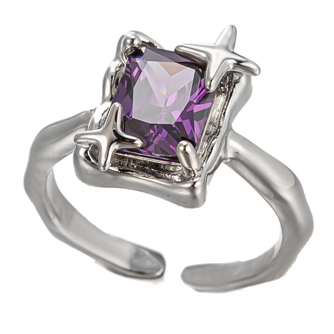 Cross-Cut Purple Zirconia Ring