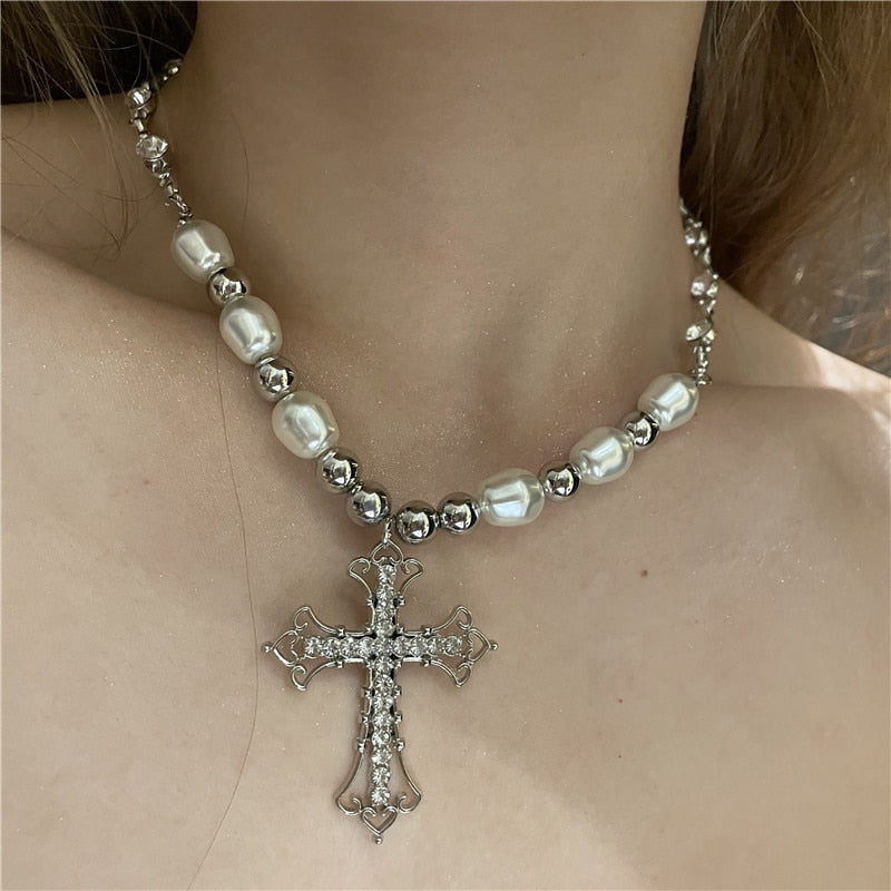 Vintage Minimalist Bling Cross Pendant Necklace