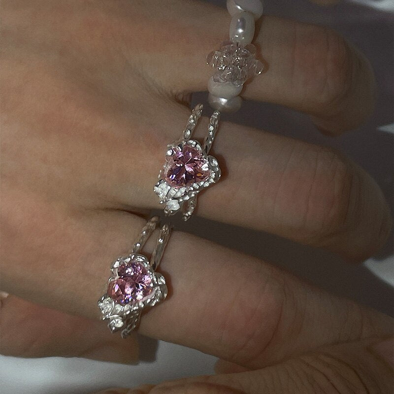 Radiant Pink Zircon Heart-Shaped Ring