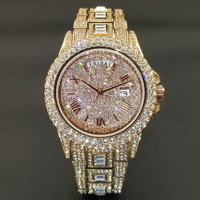 Radiant Opulence: Full Iced Crystal Watch