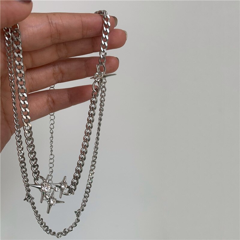 Sweet Shiny Crystal Star Chain Necklace