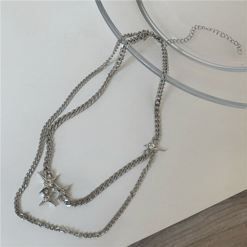 Sweet Shiny Crystal Star Chain Necklace