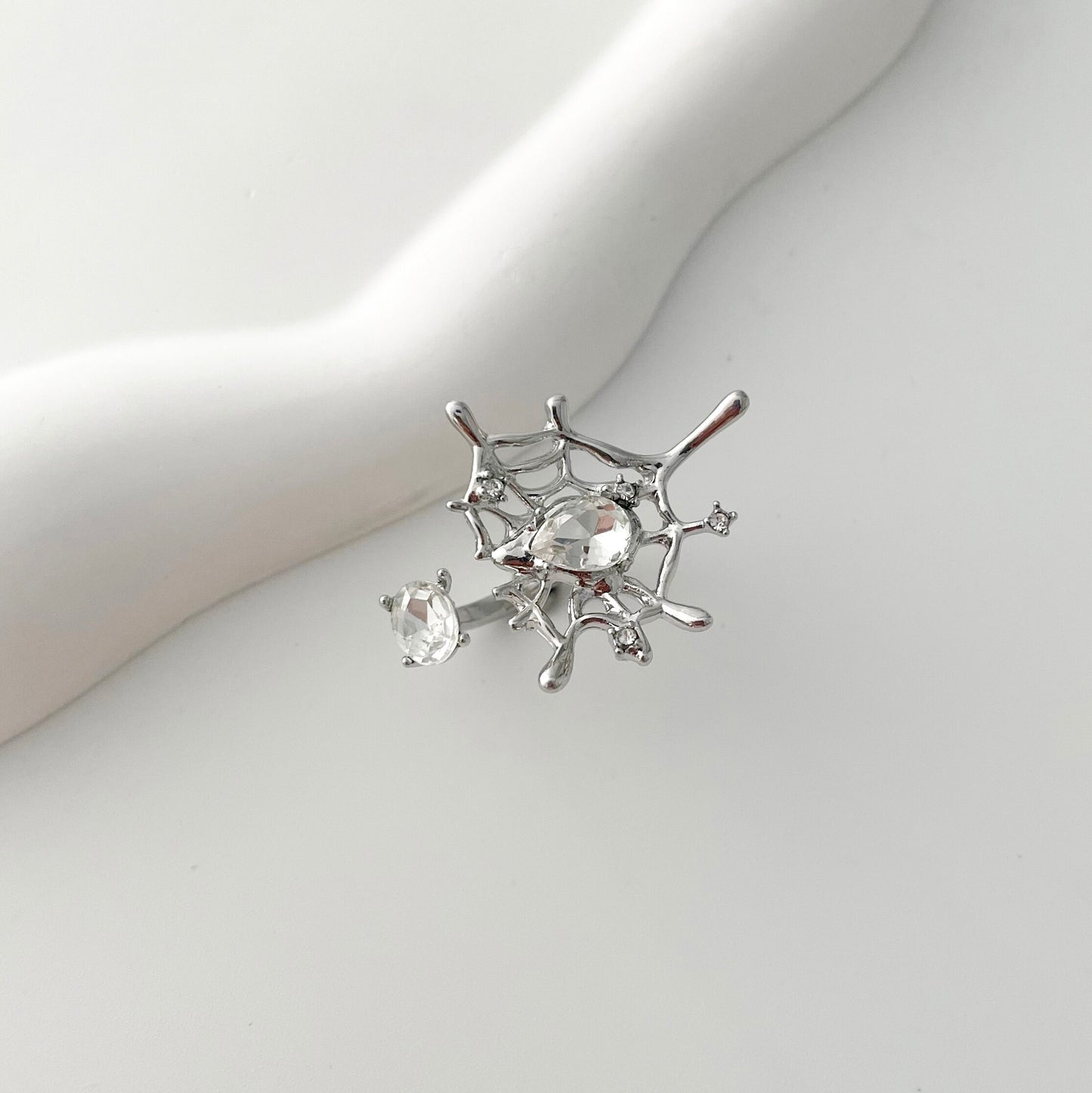 Silver Spider Web Zircon Ring