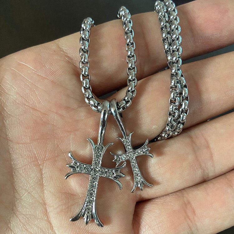 Double Cross Pendant Necklace