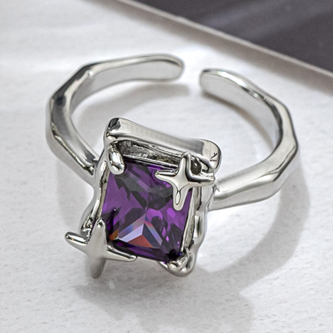 Cross-Cut Purple Zirconia Ring