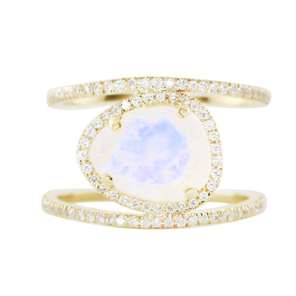 Rainbow Moonstone Double Band Ring - A Symbol of New Beginnings