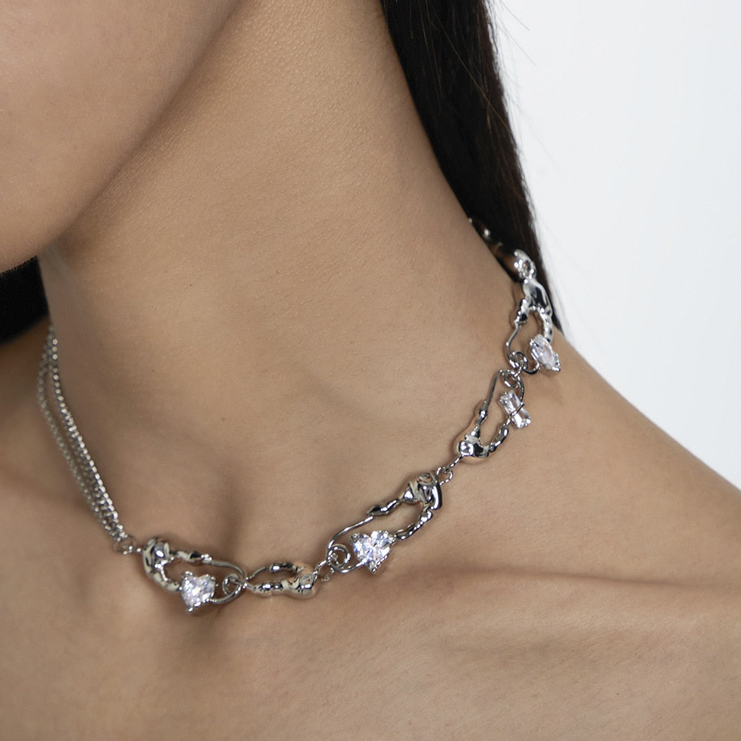 Adjustable Love Heart Crystal Choker Necklace