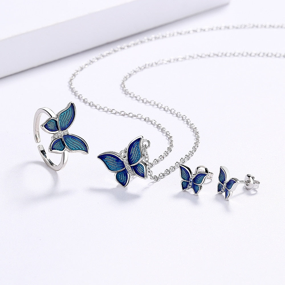 Enchanted Blue Butterfly Wings Necklace