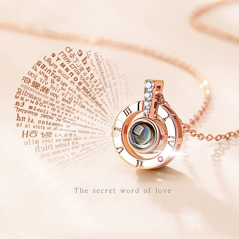 100 Languages "I Love You" Projection Necklace with Exquisite Rose Gift Box