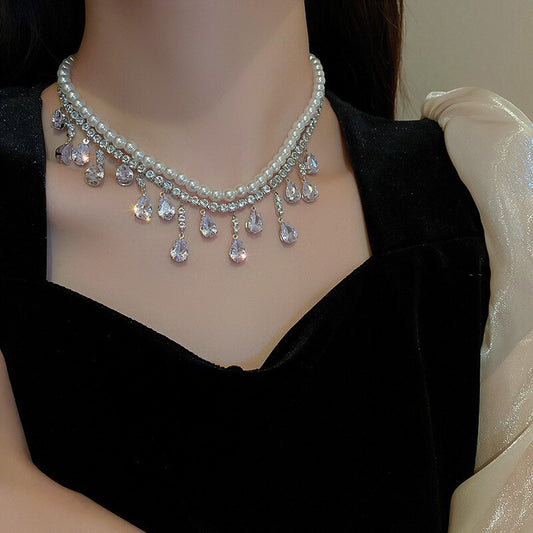 Pearl Tassel Crystal Necklace