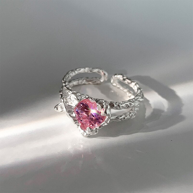 Radiant Pink Zircon Heart-Shaped Ring