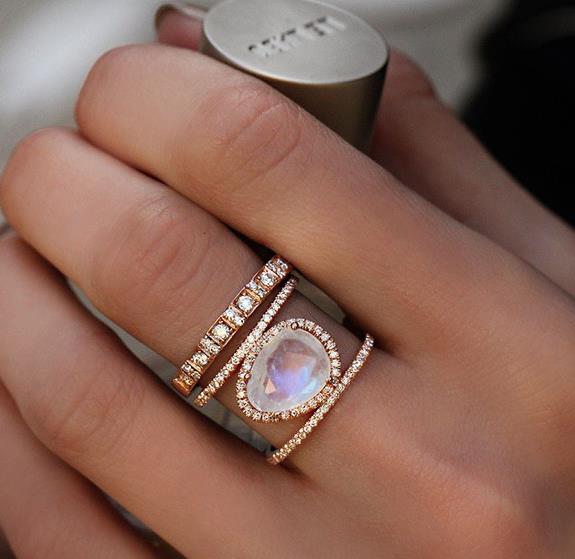 Rainbow Moonstone Double Band Ring - A Symbol of New Beginnings