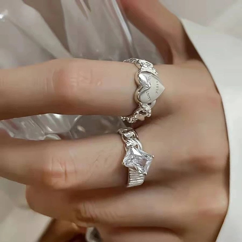 K-pop Heart Crystal Open Ring