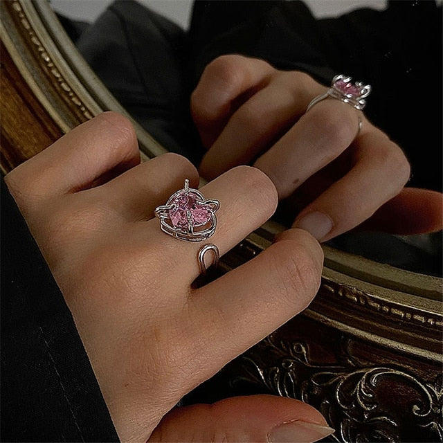 Eternal Love Crystal Heart Open Rings