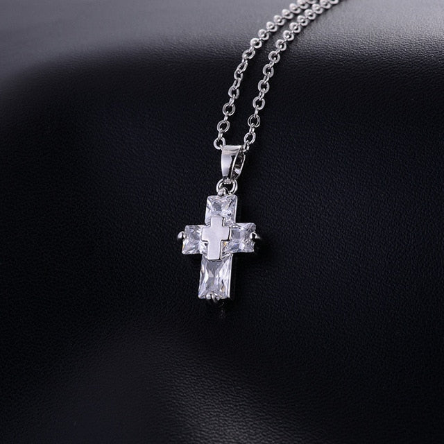 Crystal-Clear Cross Necklace and Earrings Set