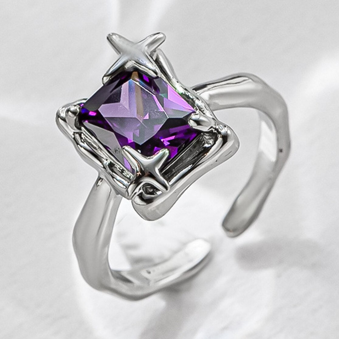 Cross-Cut Purple Zirconia Ring