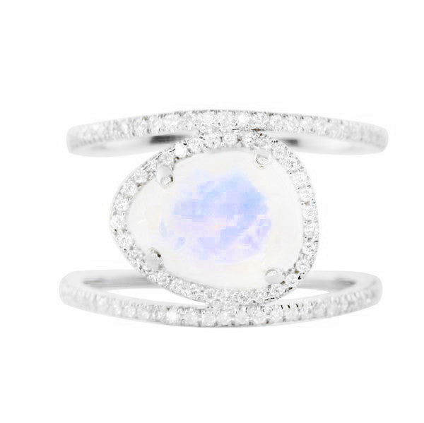 Rainbow Moonstone Double Band Ring - A Symbol of New Beginnings