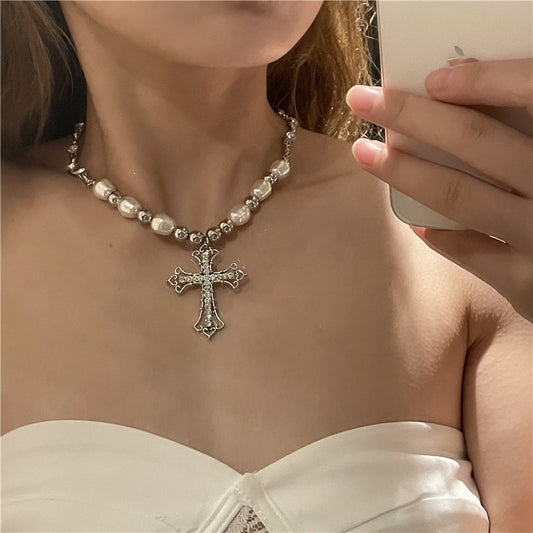 Vintage Minimalist Bling Cross Pendant Necklace