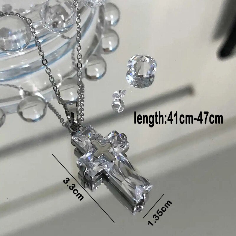 Crystal-Clear Cross Necklace and Earrings Set