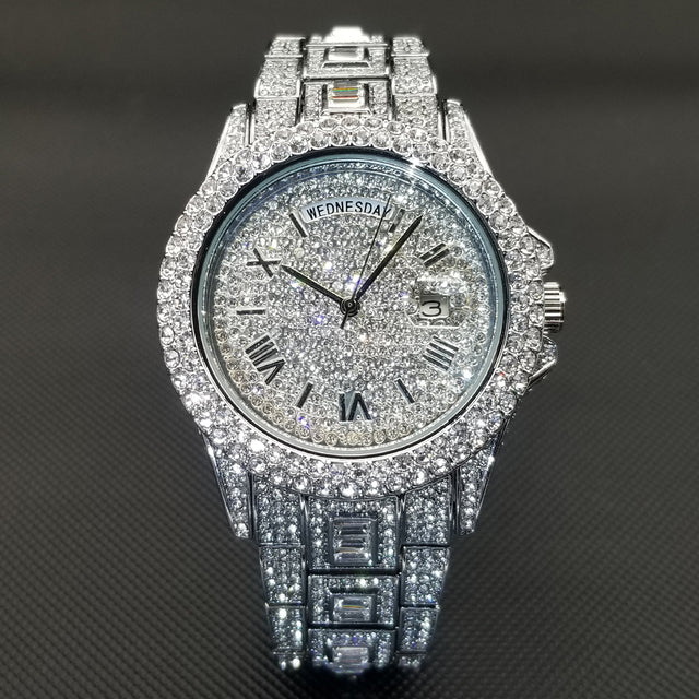 Radiant Opulence: Full Iced Crystal Watch