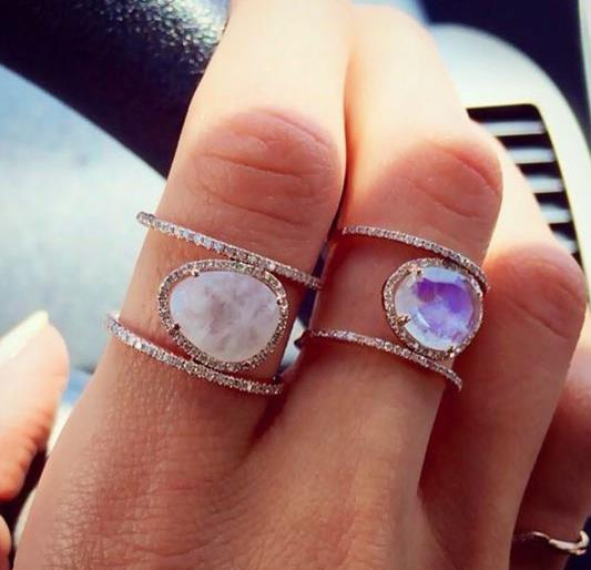 Rainbow Moonstone Double Band Ring - A Symbol of New Beginnings