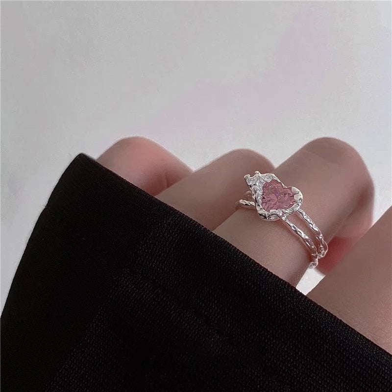 Eternal Love Crystal Heart Open Rings