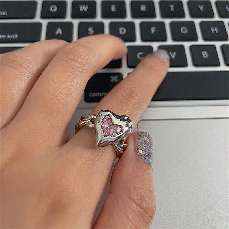 Vintage Aesthetic Crystal Love Ring Collection