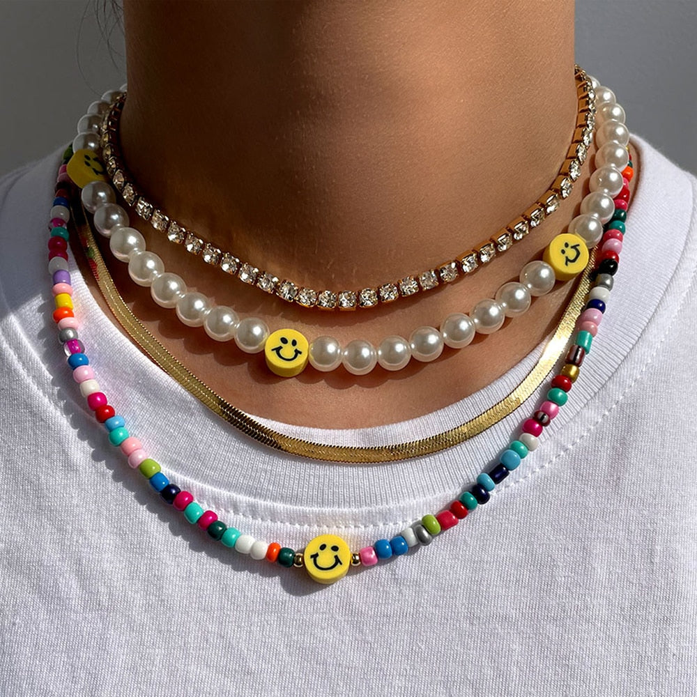 Boho Rainbow Pearl Multilayer Beaded Necklace