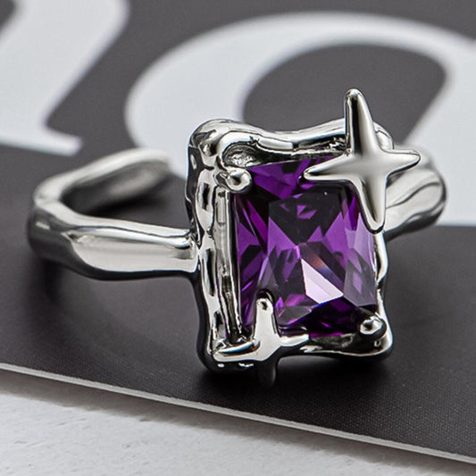 Cross-Cut Purple Zirconia Ring