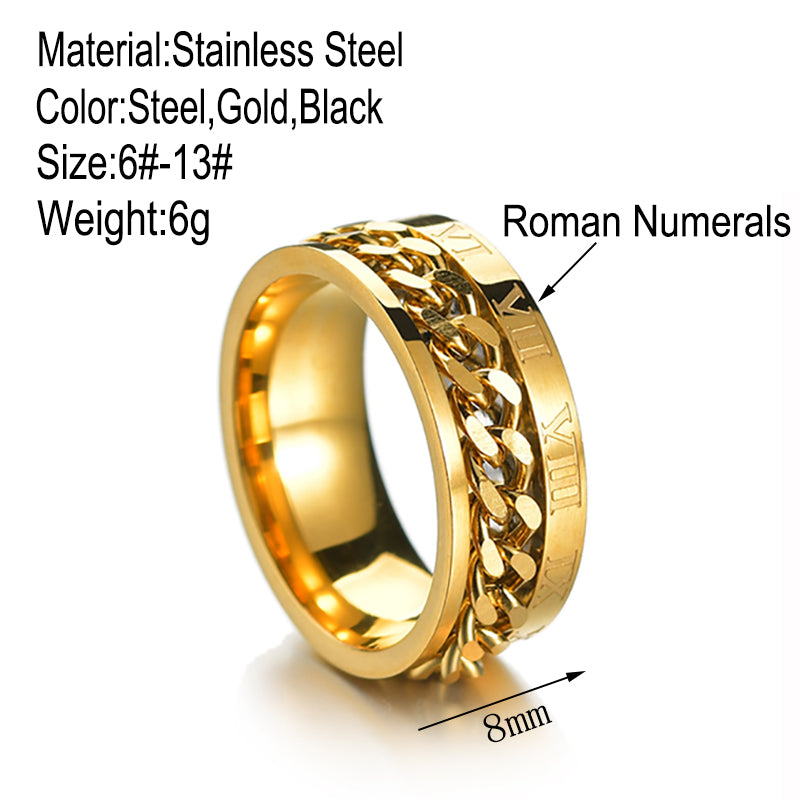 Elegant Roman Numbers Spinner Rings for Men