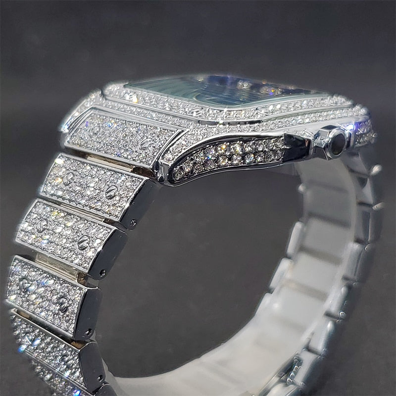 MISSFOX Ice Out Diamond Square Watch: Elegance Redefined