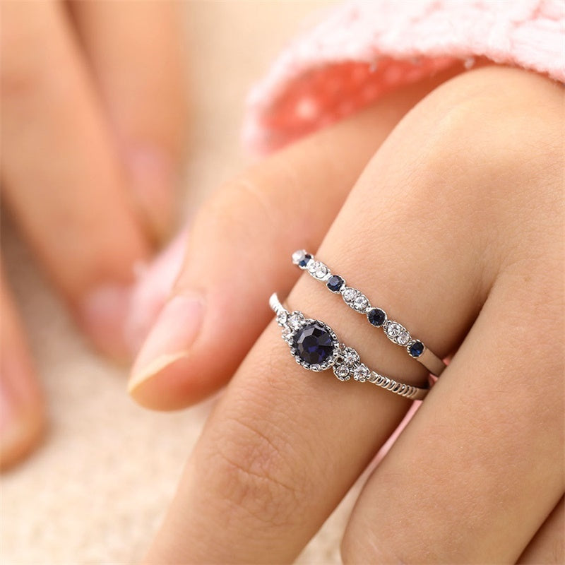 Silver Brilliant Cut Stone Ring Set