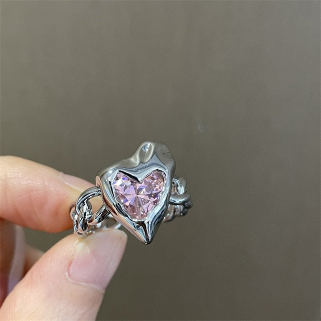 K-pop Heart Crystal Open Ring