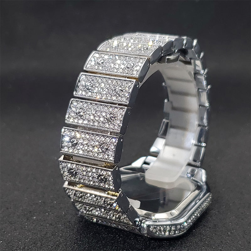 MISSFOX Ice Out Diamond Square Watch: Elegance Redefined