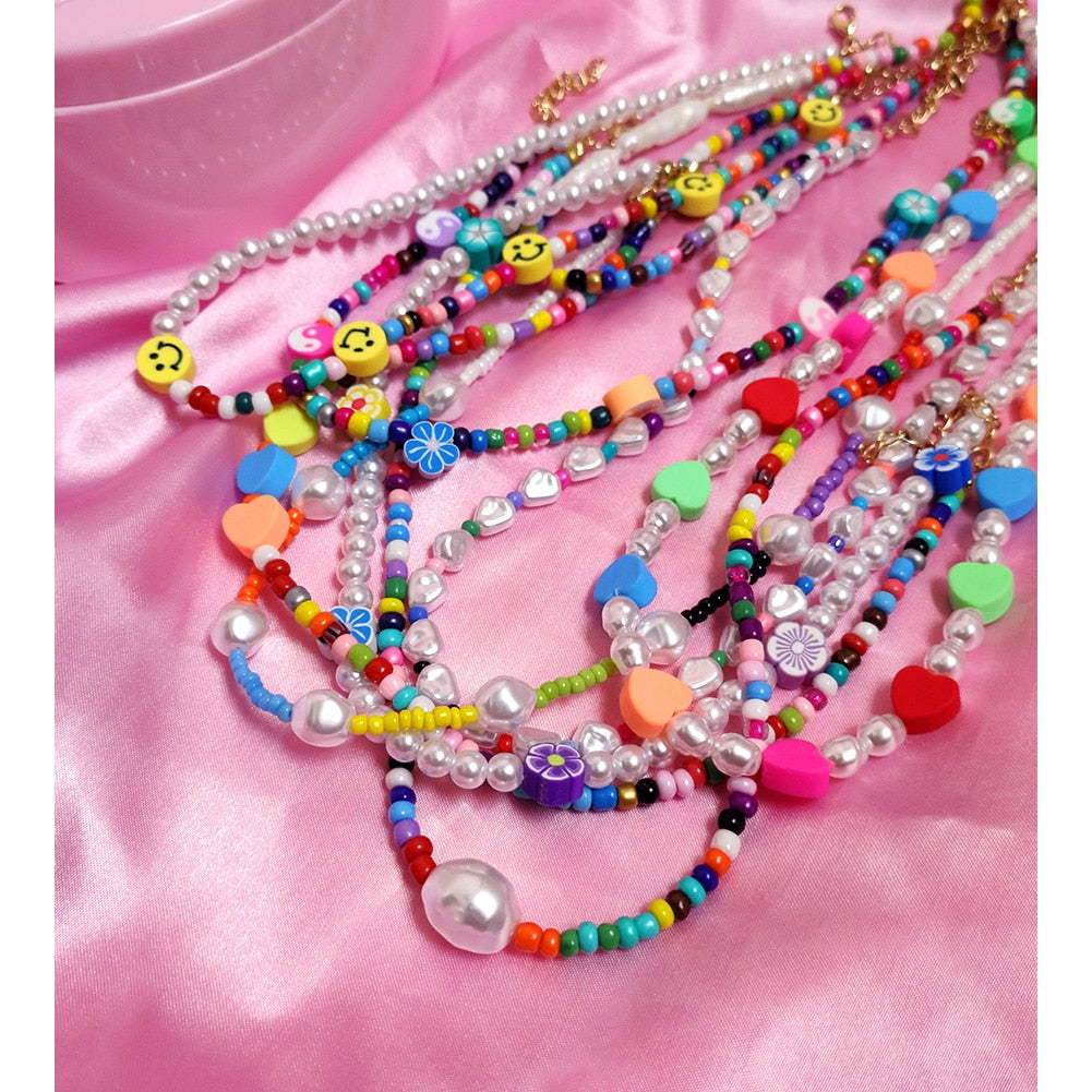 Boho Rainbow Pearl Multilayer Beaded Necklace