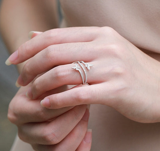 Double Butterfly Silver Rings